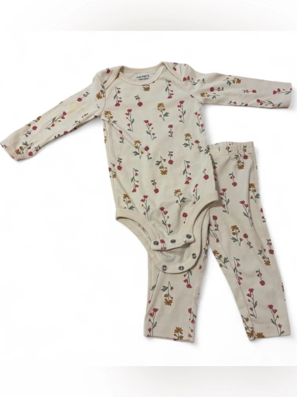 Carter's Cream Floral Long-Sleeve Bodysuit & Pants Set - Pink & Mustard Print